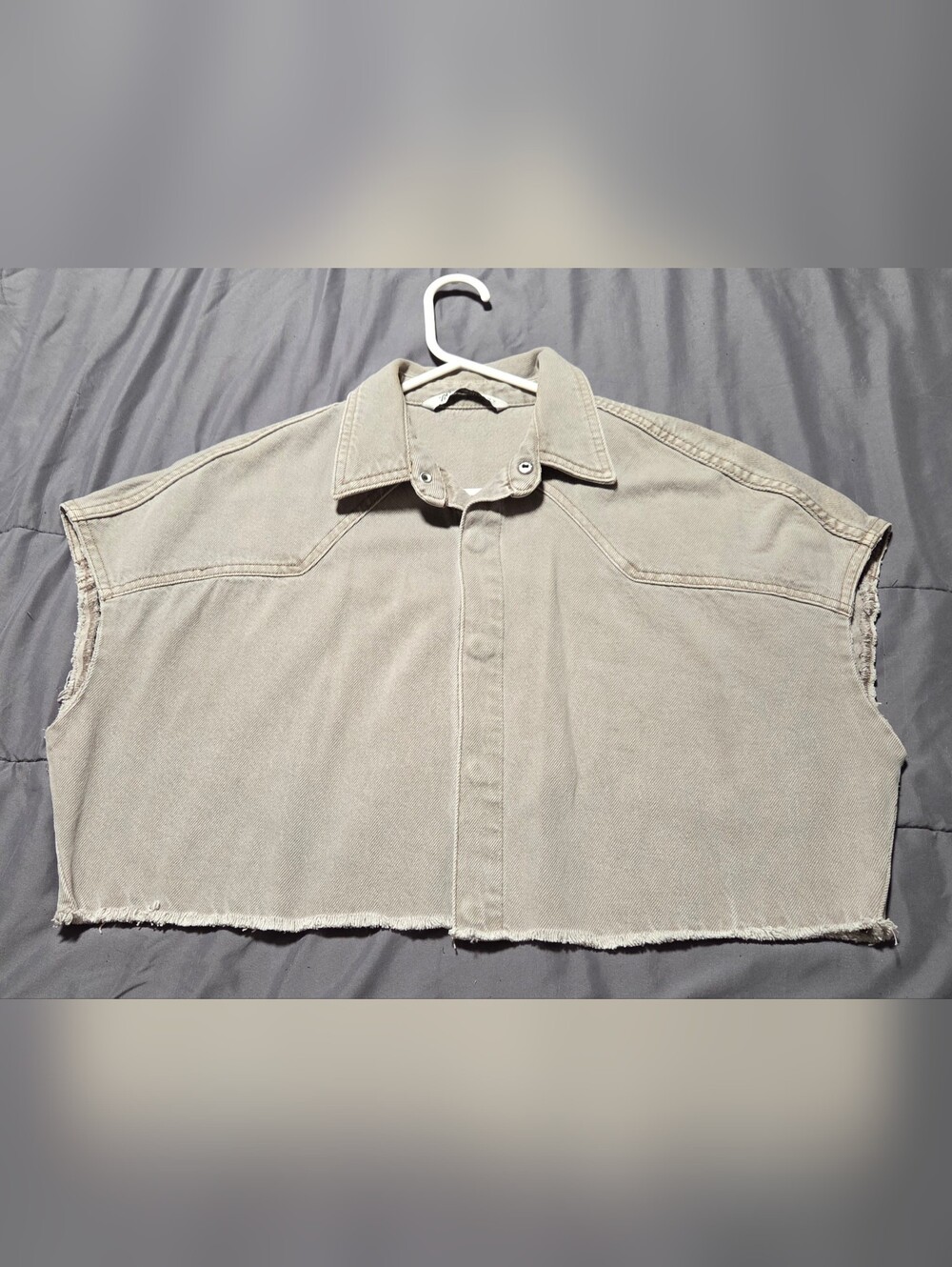 Zara Light Taupe Button-Up Sleeveless Cropped Jacket/Top